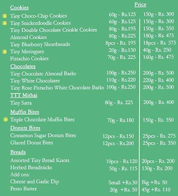 The Tiny Tub menu 