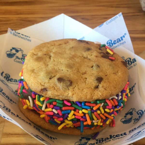 GF Chocolate chip with dark chocolate ice cream and rainbow sprinkles!