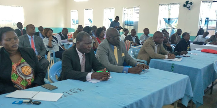 Education CS George Magoha attending a teachers' training on CBC in Kakamega High School on May 10