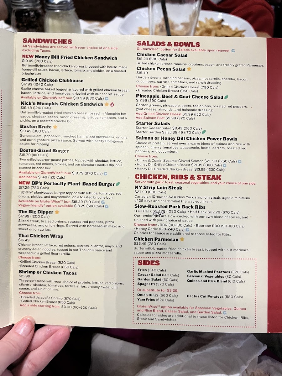 Boston Pizza gluten-free menu