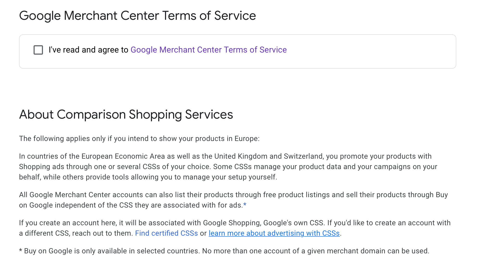 Google Merchant Center creation