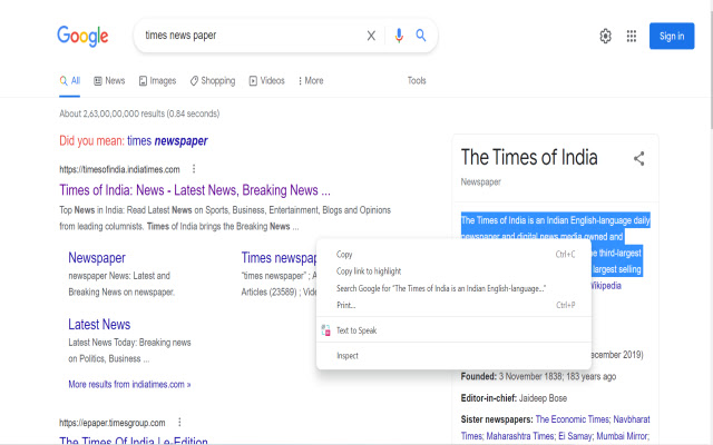 Text to Speak chrome extension