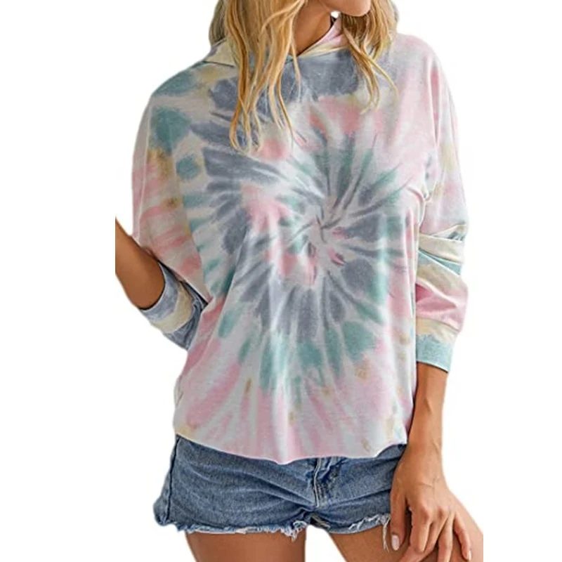 Moletom com capuz de manga longa com estampa tie-dye europeia e americana, perfeito para um visual descontraído e cheio de estilo.