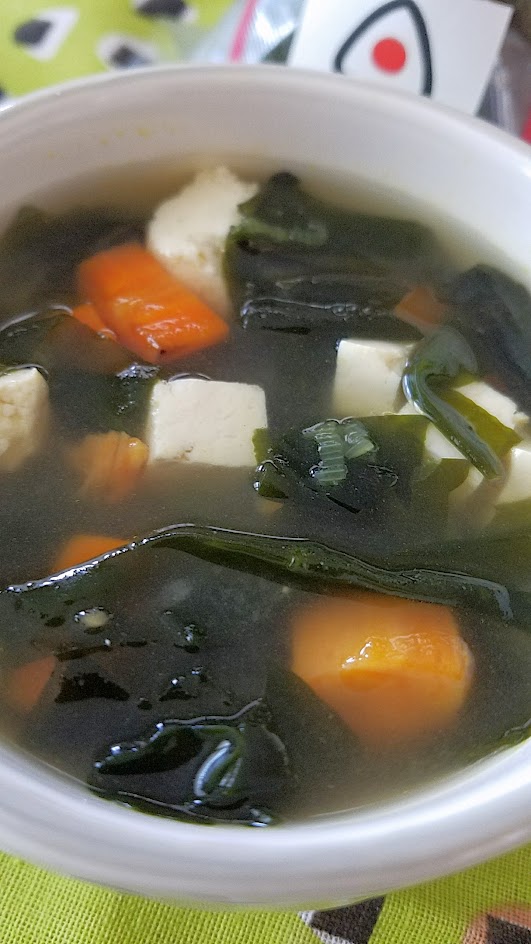 Musubi in Portland, one of their side dishes Onolicious Miso Soup with Housemade dashi base whisked with premium Awase miso paste, Ota tofu, roasted sweet potato