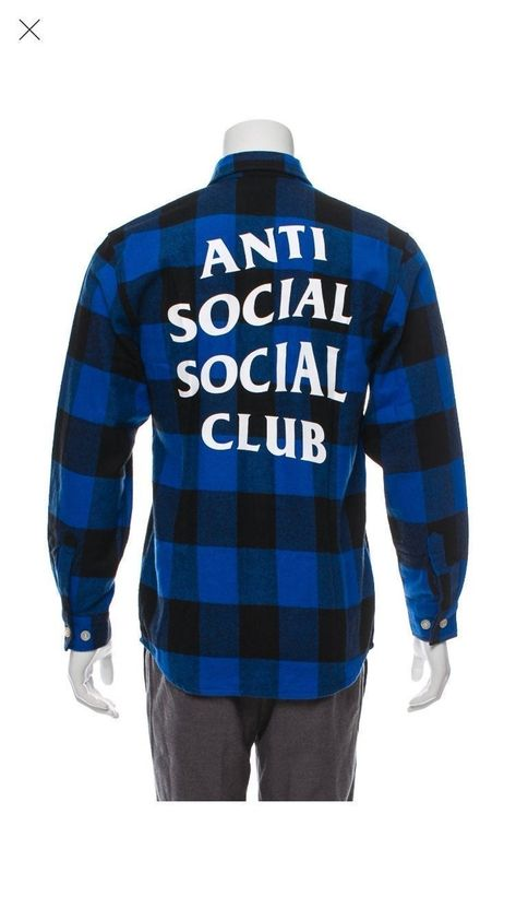 Áo Flannel anti social social club kẻ caro trắng- xanh
