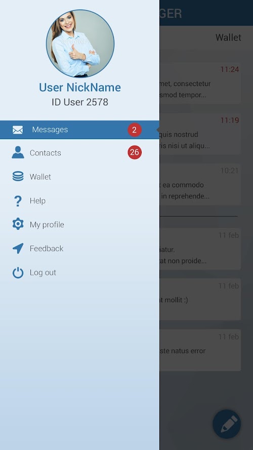 Android application Willmessenger screenshort