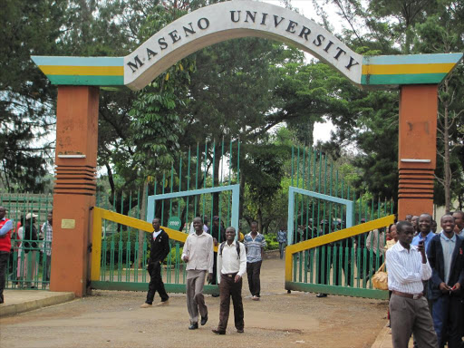 A file photo of the Maseno University main campus entrance in Siaya county. /JUSTUS OCHIENG