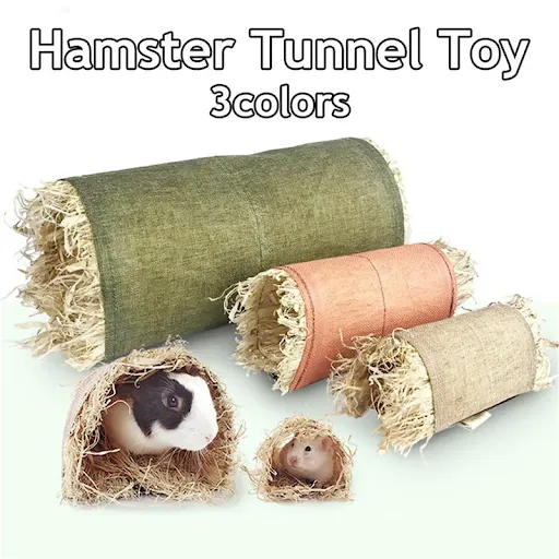 Rabbit Hideaway Toy Grass Straw Bunny Toy Tunnel Hamster Accessories for Guineapig Chinchilla Ferret Rats Rodent Cage