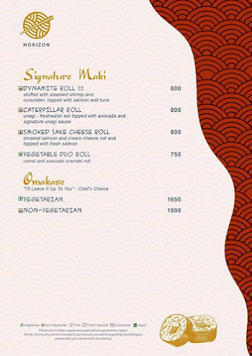 Horizon - Sheraton menu 