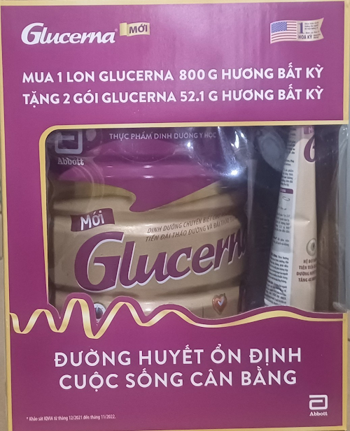 Sữa bột Glucerna hương vani 800g tặng 02 gói dùng thử vị ngẫu nhiên