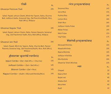 Ghoomar Traditional Thali Restaurant menu 