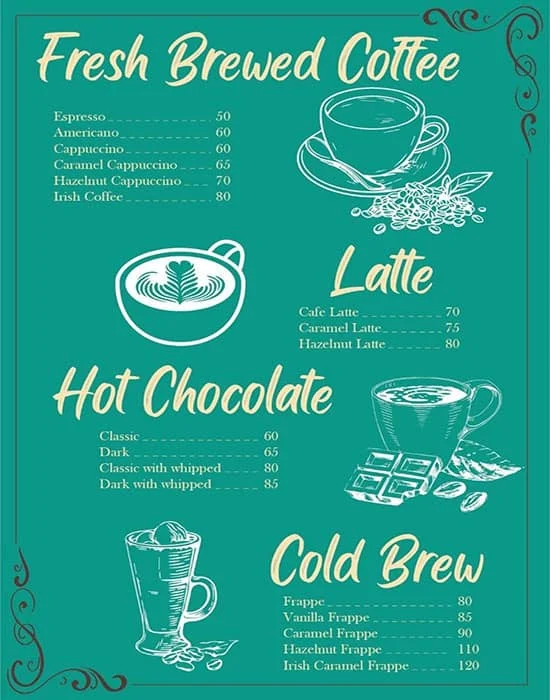 Cafe Pro menu 