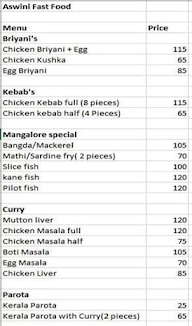 Aswini Fast Food menu 1