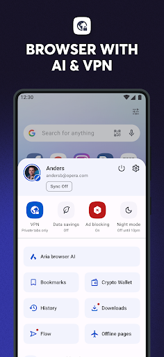 Screenshot Opera browser with AI