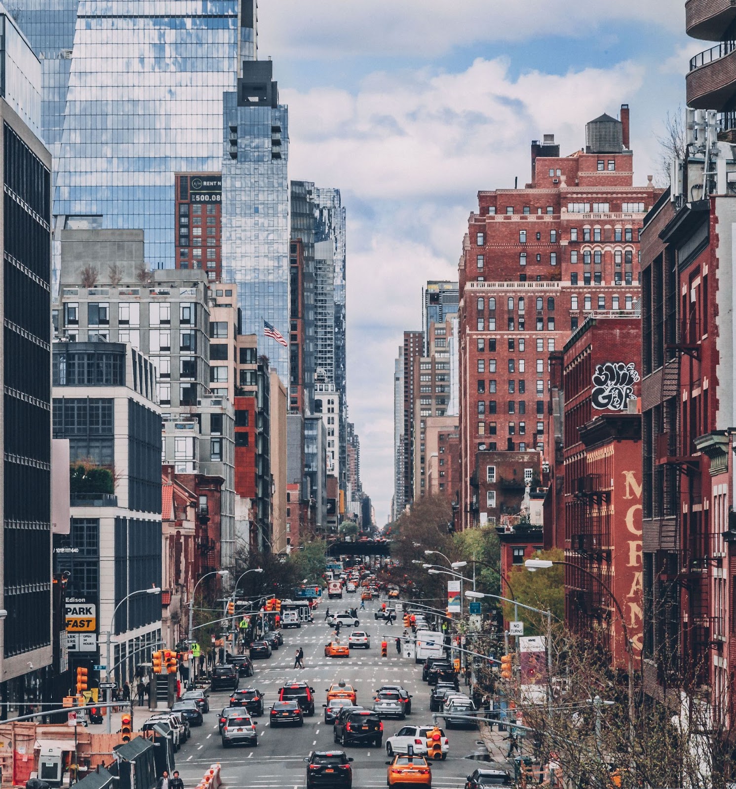 A daytime New York City skyline and street