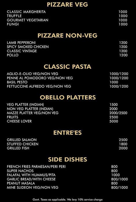 Club Obello menu 