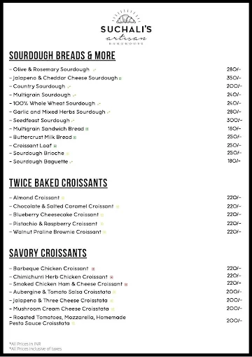 Suchali's Artisan Bakehouse menu 