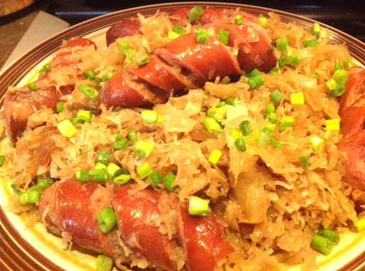 Dr Pepper Sauerkraut with Smoked Sausage & Onions