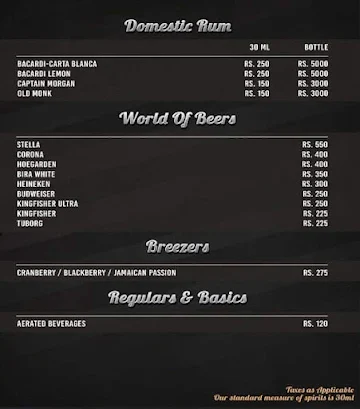 Club Bombay At Sheesha Sky Lounge menu 