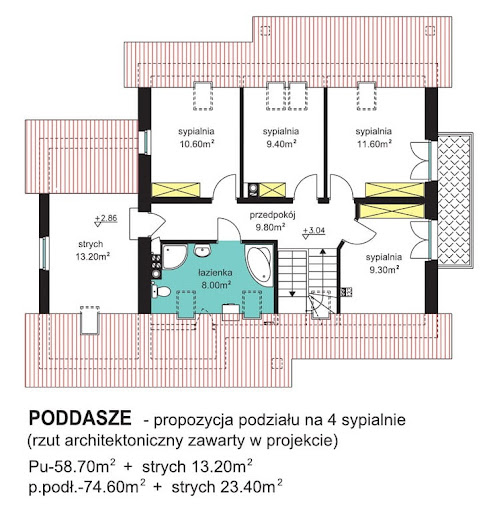 BW-46 wariant 1 - Rzut poddasza - wariant z ogrzewaniem gazowym