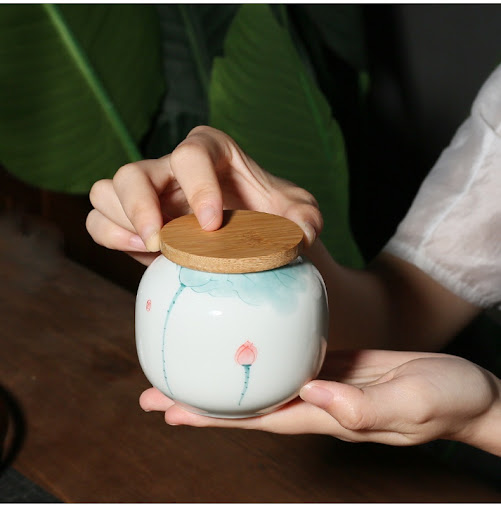 Title 8, Hand Painted Lotus Small Size Sealed Ceramic Te...