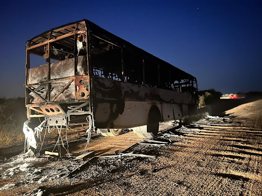 Bus left in ashes during morning commute image