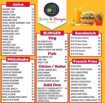 Juice & Burger Corner menu 