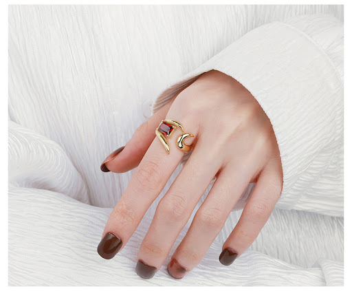 Title 5, S925 Sterling Silver Irregular Red Open-end Zir...