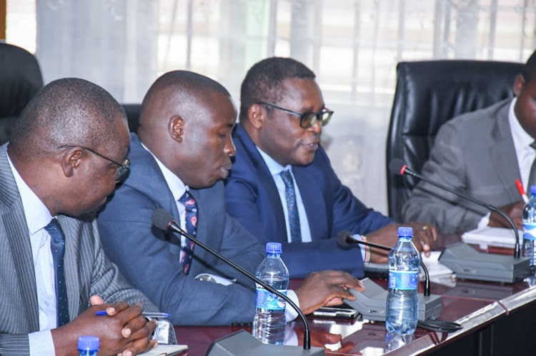 Governors from sugar cane-growing counties during a meeting with Agriculture CS Mithika Linturi at Kilimo House, Nairobi, on May 3,2023.