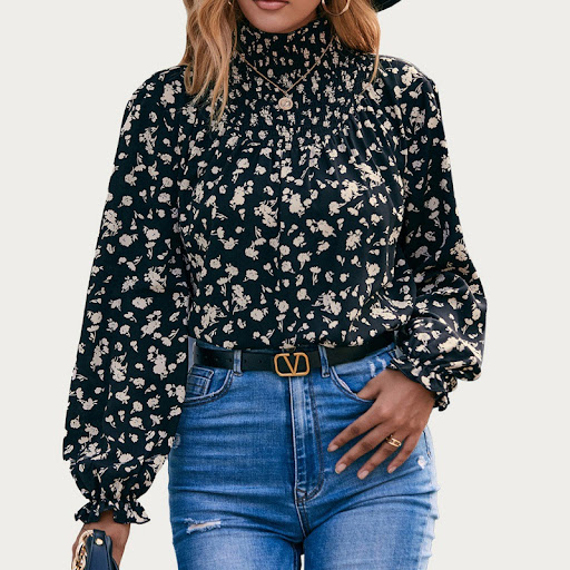 Title 3, Womens turtleneck ruffled sleeve floral shirt ...