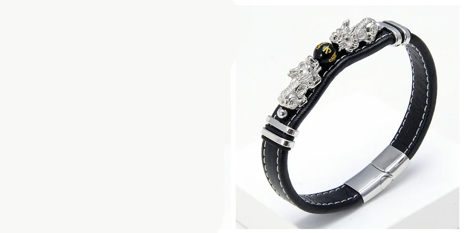 Bracelet Pixiu en pierre et corde de cuir simple couche, symbole de chance et de prospérité, un talisman protecteur quotidien.