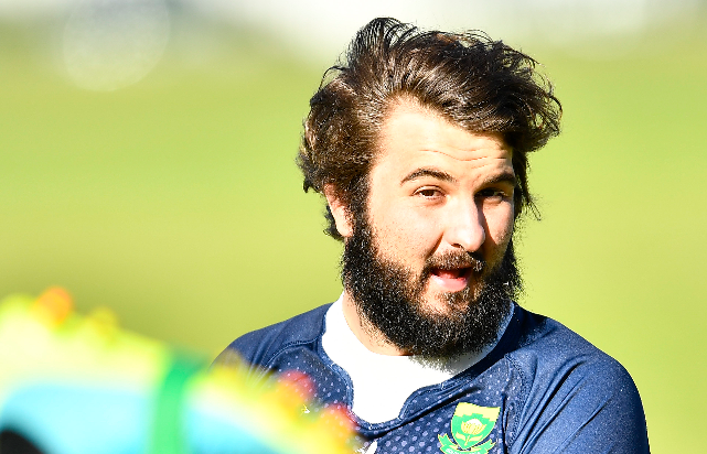 Springbok lock Lood de Jager during a training session earlier this year.