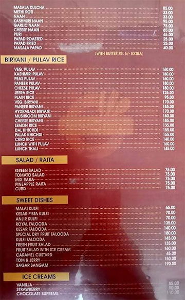 Shanti Sagar Restaurant menu 