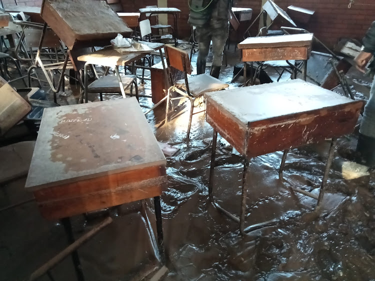 About 630 schools in KwaZulu-Natal were affected by the recent flood disaster. This was the scene at Brettonwood High in Durban.