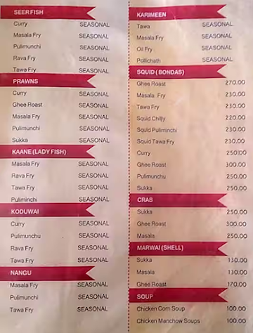 Kallayi Hotel menu 