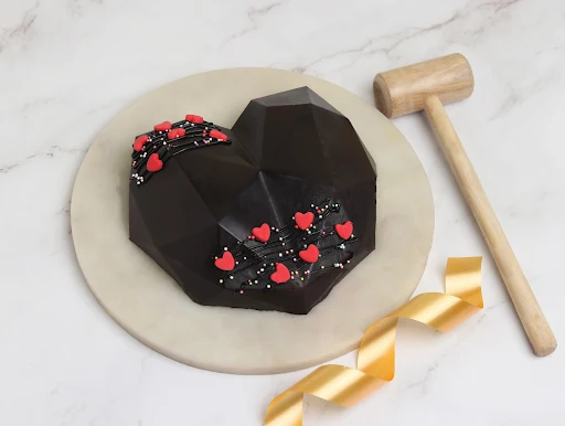 Dark Chocolate Heart Shape Pinata Cake