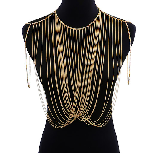 Title 1, Golden Chain Tassel Chest Chain for Men, a styl...