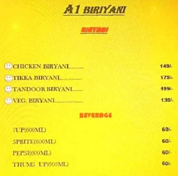 A1 Biriyani menu 