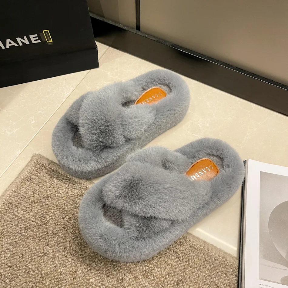 Ženske papuče velikih brojeva, debeli đon 7cm, četkana postava, za kuću, udobnost i toplina.