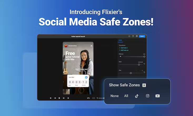 An image showing the Flixier social media safe zones overlay feature.