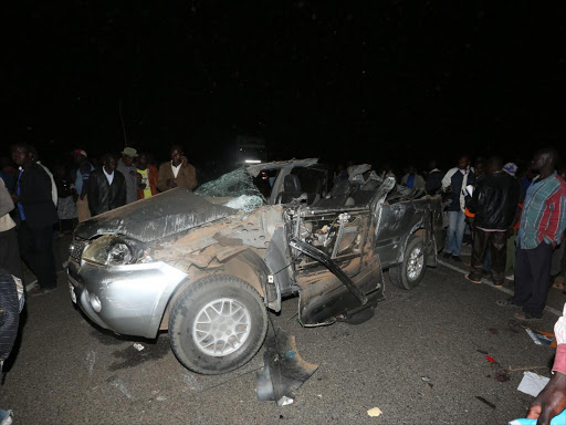 Wreckage of a car in a past accident. Photo/FILE