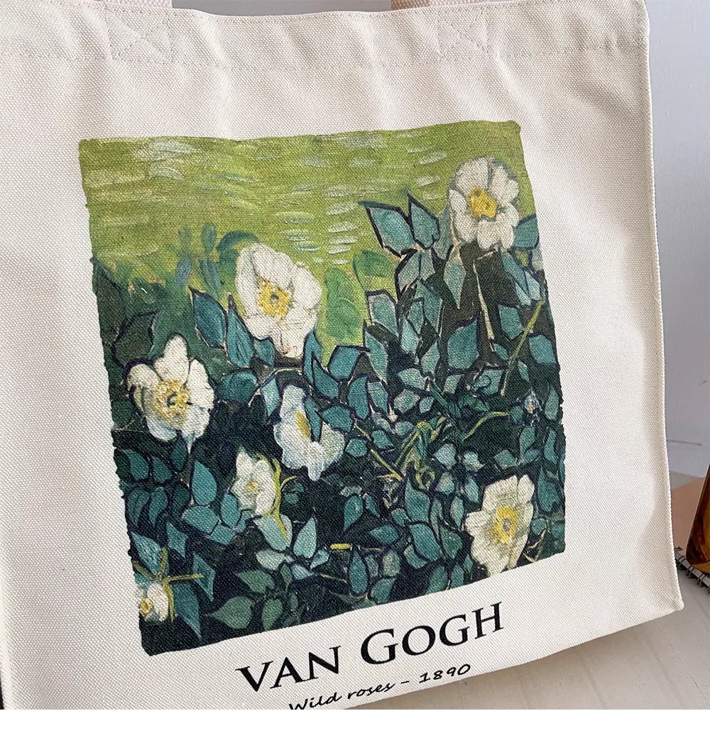 Title 9, Wild Rose Oil Canvas Vintage Art Tote Bag, grot...
