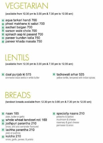 Aqua - Sun N Sand Hotel menu 