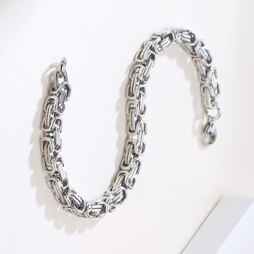 Title 5, Stainless Steel Titanium Silver Emperor Chain B...