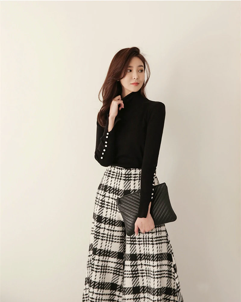 Title 10, Schwarz-weiße Houndstooth-Schlupfhose mit weite...