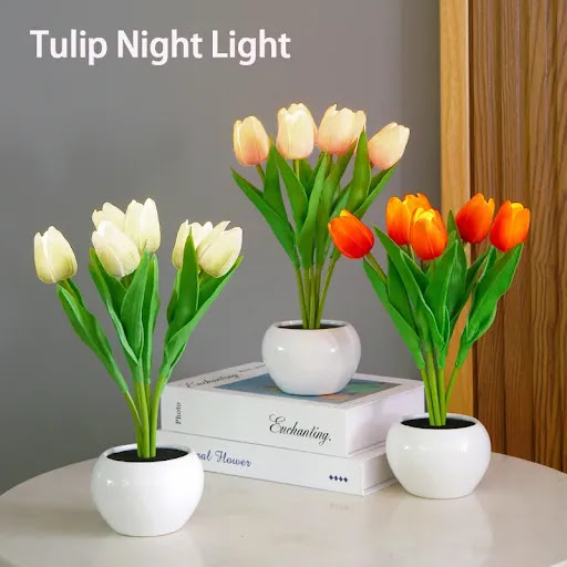 Title 9, LED Tulip Flower Night Light Artificial Potted ...