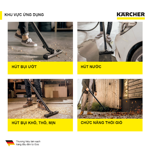 Máy hút bụi đa năng khô và ướt 1000W Karcher WD 3 S Premium, có chức năng hút và thổi, bình chứa bụi thép không gỉ 17L chống nước