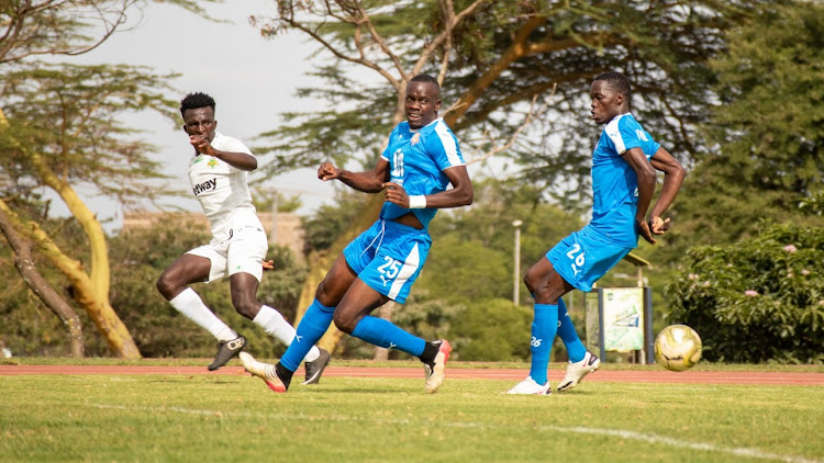 City Stars defender Kennedy Onyango (C) in action against Kariobangi Sharks