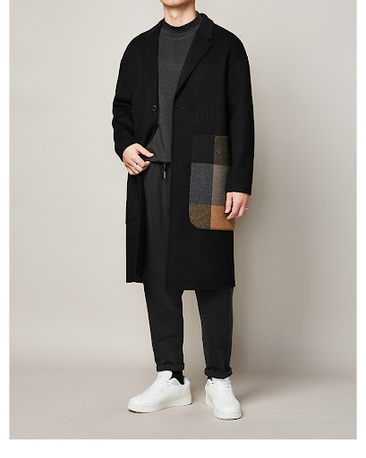 Title 5, Mens Color Contrast Stitching Long Woolen Coat...