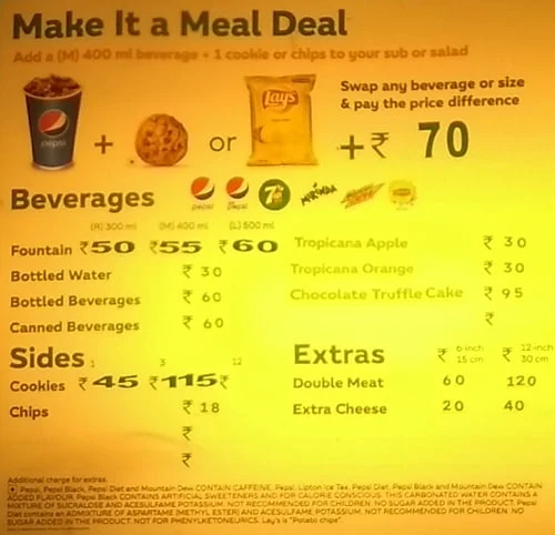 Subway menu 